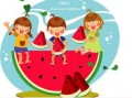 儿童吃瓜插画图,儿童吃瓜插画，描绘夏日欢乐时光
