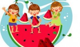 儿童吃瓜插画图,儿童吃瓜插画，描绘夏日欢乐时光