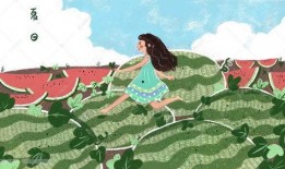 儿童吃瓜插画图,儿童吃瓜插画，描绘夏日欢乐时光