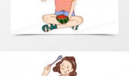 女孩吃瓜手绘